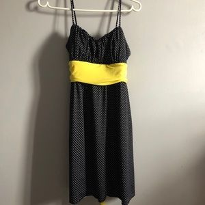 Black Polka Dot Dress with Yellow Tie Belt